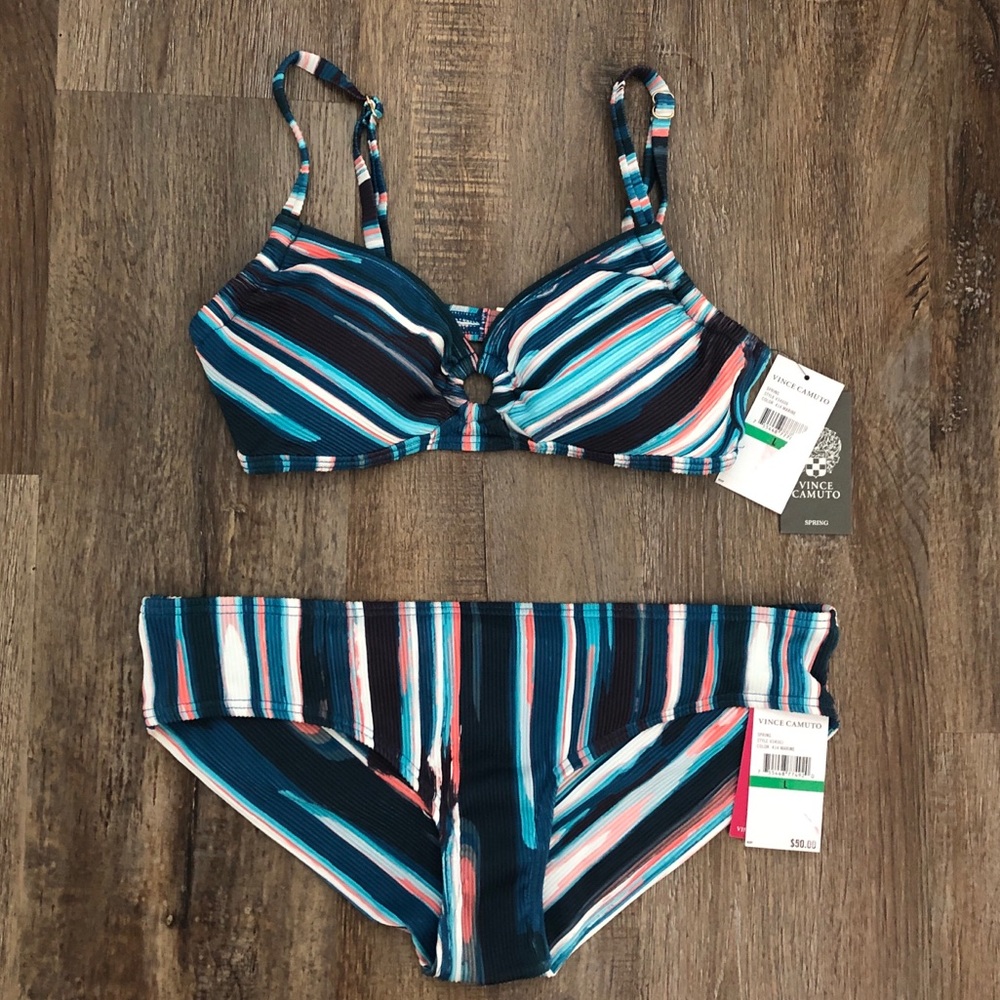 Vince Camuto Textured Striped Bikini